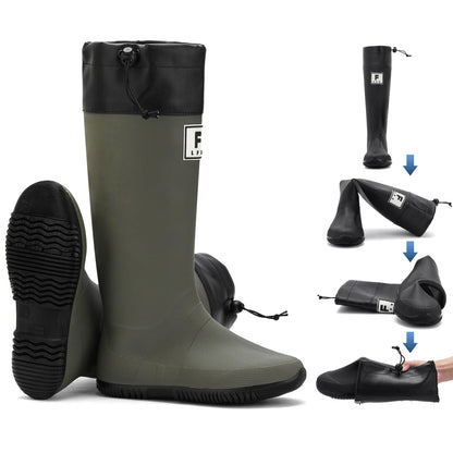 Lezzglt Rain Boots Men Waterproof Rubber Boots with Comfort Insole Foldable Fishing Boots Lightweight Garden Boots Durable Slip Work Boots Platform Mud Boots Outdoor