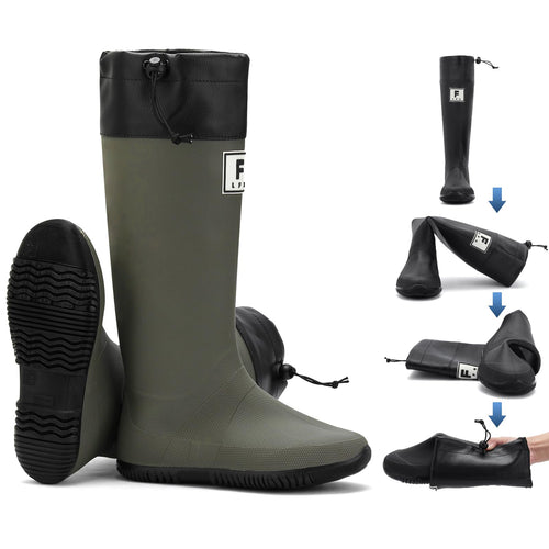 Lezzglt Rain Boots Men Waterproof Rubber Boots with Comfort Insole Foldable Fishing Boots Lightweight Garden Boots Durable Slip Work Boots Platform Mud Boots Outdoor