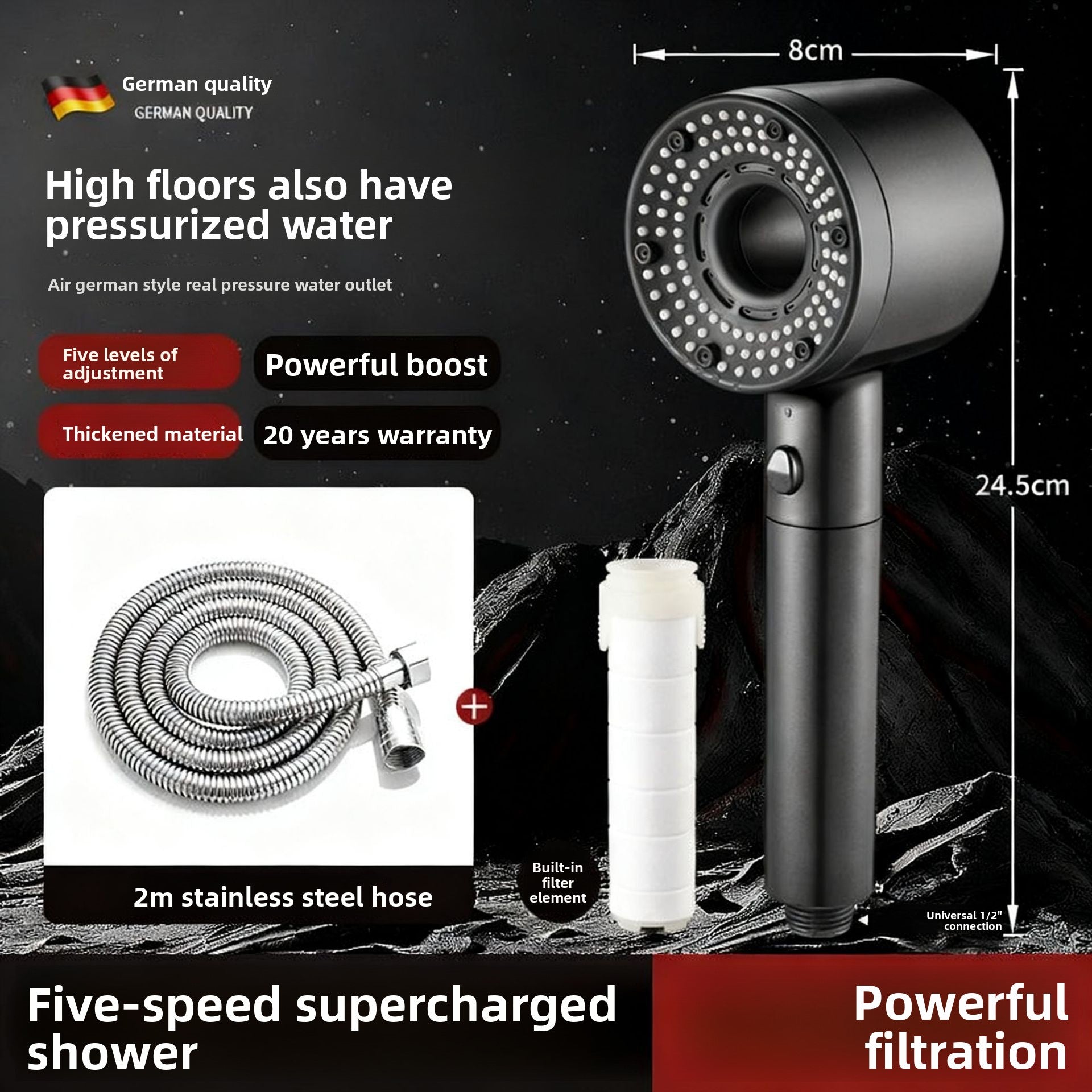 Turbo Air Booster Shower Head with Filter